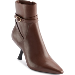 image:imageKARL LAGERFELD Womens Karly Pointed Toe Heeled Ankle Bootie With Belt DetailCognac