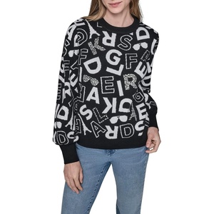 image:imageKARL LAGERFELD Womens Long Sleeve Crew Neck All Over Logo SweaterBlackSoft White