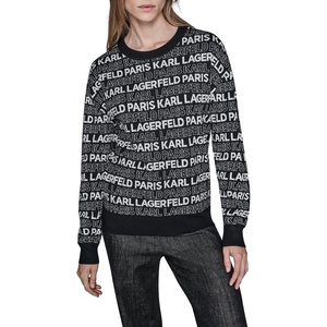 image:imageKARL LAGERFELD Womens Long Sleeve Crew Neck All Over Logo SweaterNew BlackSoft White
