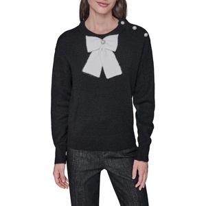 image:imageKARL LAGERFELD Womens Long Sleeve Crew Neck Bow SweaterBlackSoft White