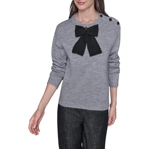 image:imageKARL LAGERFELD Womens Long Sleeve Crew Neck Bow SweaterDown Grey HeatherBlack