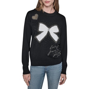 image:imageKARL LAGERFELD Womens Long Sleeve Crew Neck Bow Tattoo SweaterBlackSoft White
