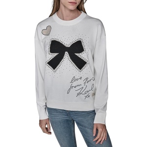 image:imageKARL LAGERFELD Womens Long Sleeve Crew Neck Bow Tattoo SweaterSoft WhiteBlack