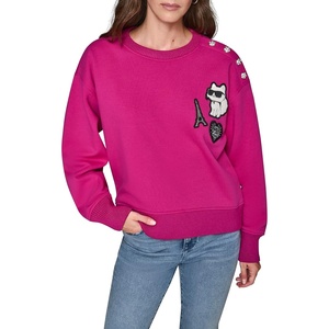image:imageKARL LAGERFELD Womens Long Sleeve Crew Neck Choupette Patch Fleece SweatshirtBright Jewel Pink