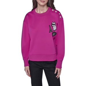 image:imageKARL LAGERFELD Womens Long Sleeve Crew Neck Choupette Patch Scuba SweatshirtBright Jewel Pink