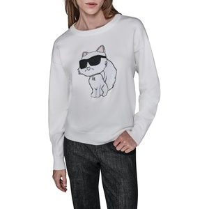 image:imageKARL LAGERFELD Womens Long Sleeve Crew Neck Cool Choupette SweaterSoft White