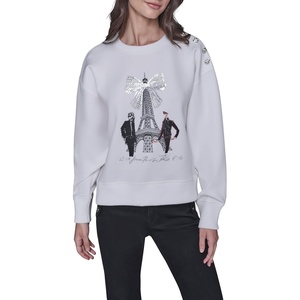 image:imageKARL LAGERFELD Womens Long Sleeve Crew Neck Fashion Girl Scuba SweatshirtSoft White