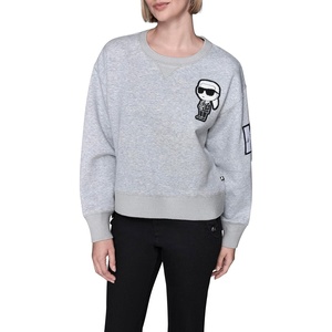 image:imageKARL LAGERFELD Womens Long Sleeve Crew Neck Karl Patch Fleece SweatshirtLight Grey Heather