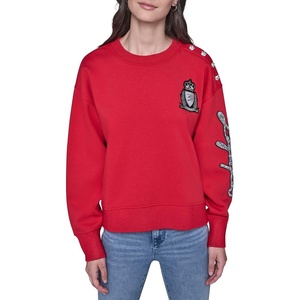 image:imageKARL LAGERFELD Womens Long Sleeve Crew Neck Varsity Patch Fleece SweatshirtAdmiral Red
