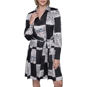 image:imageKARL LAGERFELD Womens Long Sleeve Printed Twill Wear to Work Shirt DressBlackBirch Multi