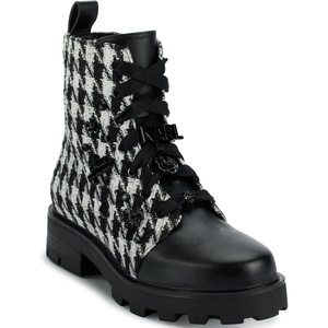 image:imageKARL LAGERFELD Womens Makenzie Lace Up Combat Boot With PinsBlackWhite