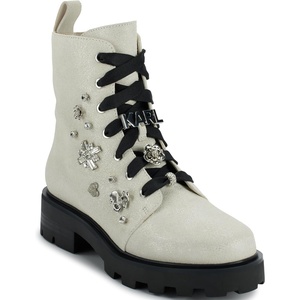 image:imageKARL LAGERFELD Womens Makenzie Lace Up Combat Boot With PinsSoft White