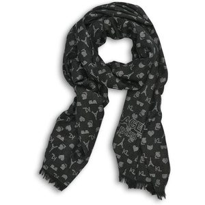 image:imageKARL LAGERFELD Womens Metallic Icon Print Lightweight PashminaBlack