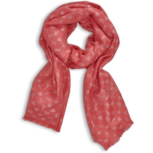 image:imageKARL LAGERFELD Womens Metallic Icon Print Lightweight PashminaSunset Coral