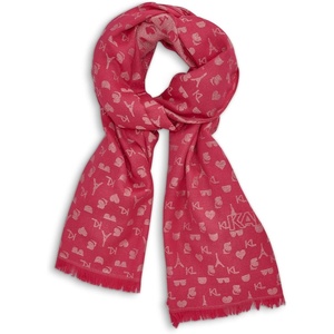image:imageKARL LAGERFELD Womens Metallic Icon Print Lightweight PashminaTeaberry