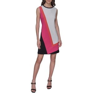 image:imageKARL LAGERFELD Womens Patterned Scoop Neck Sleeveless Aline DressSoft WhiteFuschia Combo