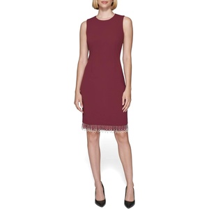 image:imageKARL LAGERFELD Womens Pearl Trim Sleeveless Round Neck Sheath DressBarolo Wine