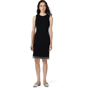 image:imageKARL LAGERFELD Womens Pearl Trim Sleeveless Round Neck Sheath DressBlack