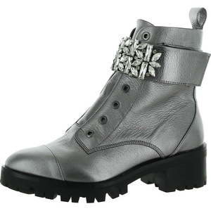 image:imageKARL LAGERFELD Womens Pippa Lug Sole Combat Boot With Rhinestone EmbellishmentsSilver
