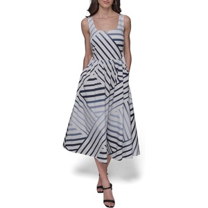 image:imageKARL LAGERFELD Womens Printed V Neck Sleeveless Midi DressSoft WhiteChambray Blue Multi