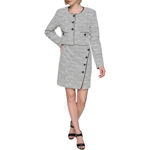 image:imageKARL LAGERFELD Womens Round Neck Abstract Texture Knit Tweed JacketSoft White Black