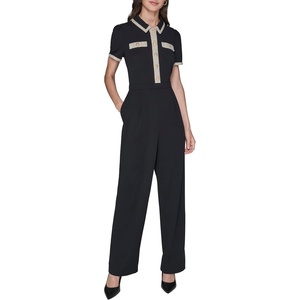 image:imageKARL LAGERFELD Womens Short Sleeve Scuba Crepe Casual JumpsuitBlackBirch Multi