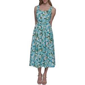image:imageKARL LAGERFELD Womens Sleeveless Square Neck Tie Waist Midi DressBlue Hydrangea Combo
