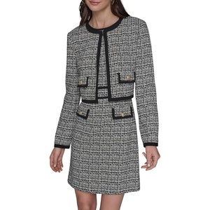 image:imageKARL LAGERFELD Womens Trim Piping Cropped Long Sleeve JacketBlack Soft White