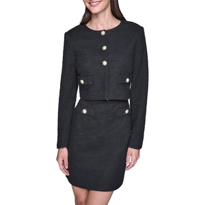 image:imageKARL LAGERFELD Womens Tweed Printed Scoop Neck Cropped JacketBlack