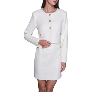 image:imageKARL LAGERFELD Womens Tweed Printed Scoop Neck Cropped JacketIvory