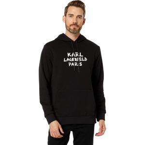 image:imageKARL LAGERFELD mens Solid Center Logo Drawcord HoodieBlack