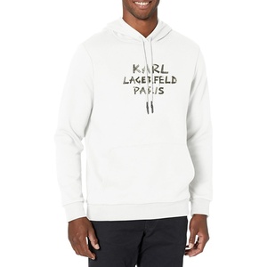 image:imageKARL LAGERFELD mens Solid Center Logo Drawcord HoodieWhite