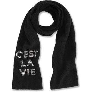 image:imageKARL LAGERFELD womens Sparkle Embroidered Letters Cest La Vie ScarfBlack
