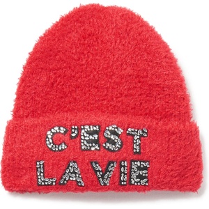 image:imageKarl Lagerfeld Girls Cest Lav Ie Embroidered Fur BeanieCrimson
