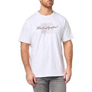 image:imageKarl Lagerfeld Mens Crewneck Short Sleeve Cursive Logo Design Relaxed Fit TShirtOptic White