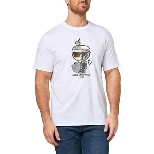 image:imageKarl Lagerfeld Mens Crewneck Short Sleeve Spliced Armor Graphic Design Relaxed Fit TShirtOptic White