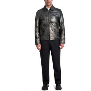 image:imageKarl Lagerfeld Mens Shirt Collar Silver Leather JacketBlackGraphite