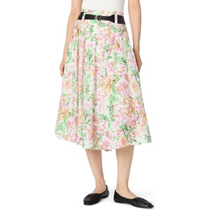 image:imageKarl Lagerfeld Paris Womens Printed Floral Belted Midi SkirtSoft WhitePink Carnation Multi