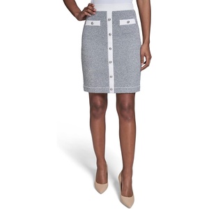image:imageKarl Lagerfeld Womens Above The Knee Button Front Double Pocket Sweater SkirtSoft WhiteNaval Academy