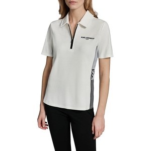image:imageKarl Lagerfeld Womens Athleisure Comfortable Logo Tape Collared Polo TopSoft White
