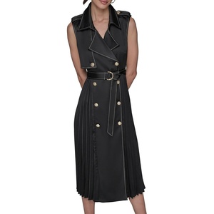 image:imageKarl Lagerfeld Womens Belted Sleeveless Satin Back Crepe Midi DressBlack