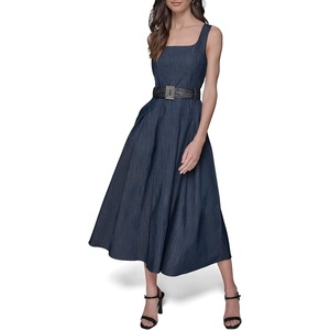image:imageKarl Lagerfeld Womens Belted V Neck Sleeveless Maxi DressIndigo