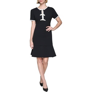 image:imageKarl Lagerfeld Womens Bow Details Puff Sleeve Round Neck a Line DressBlack Soft White