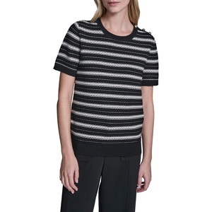 image:imageKarl Lagerfeld Womens Classic Striped Short Sleeve SweaterBlackBisque