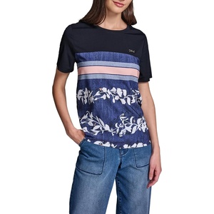 image:imageKarl Lagerfeld Womens Combo Top Floral Print Lightweight BlouseMidnight Combo