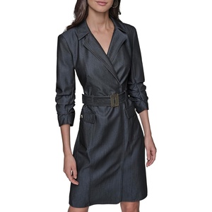 image:imageKarl Lagerfeld Womens Denim Collared Belted  Sleeve Knee Length DressIndigo