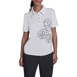 image:imageKarl Lagerfeld Womens Floral Embroidery Polo TopSoft White