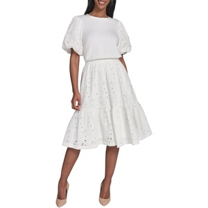 image:imageKarl Lagerfeld Womens Floral Eyelet Summer Fashion Mixed Media DressSoft White