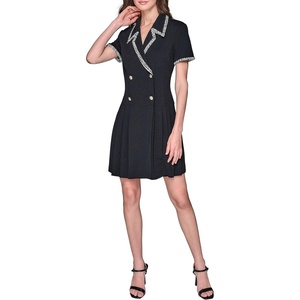 image:imageKarl Lagerfeld Womens Jacquard Trim Pleated Skirt Short Sleeve CoatBlack