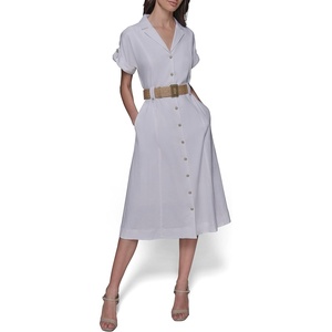image:imageKarl Lagerfeld Womens Light Collared Short Sleeve Midi DressSoft White